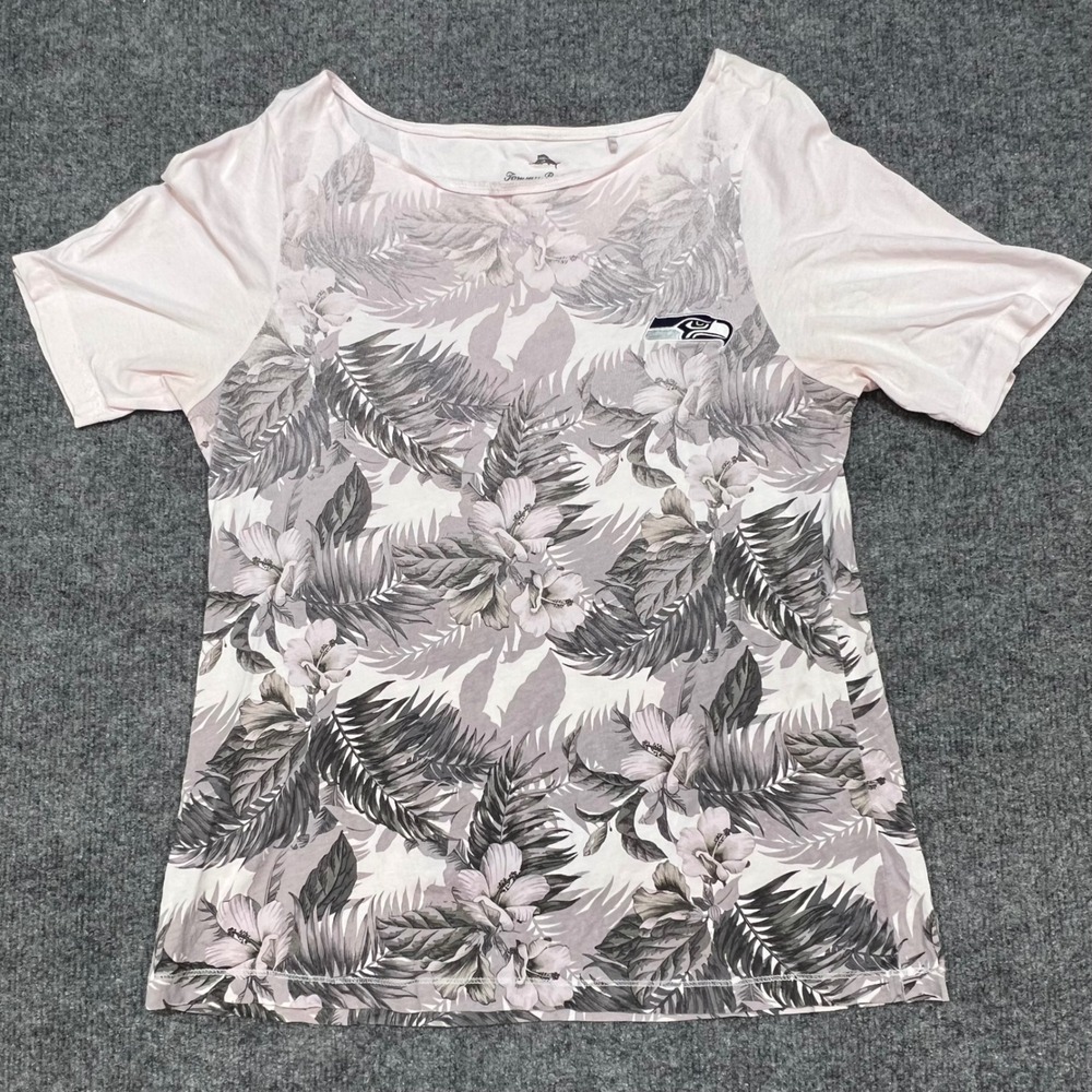 Tommy Bahama Seattle Seahawks T-Shirt Womens M Cream Floral Tropical NFL